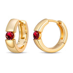 Tarnish-resistant Silver Lab-Grown Ruby Classic Hoop Earrings with Sterling Silver Ear Post In 14K Gold Plated