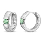 Tarnish-resistant Silver Lab-Grown Green Sapphire Classic Hoop Earrings with Sterling Silver Ear Post In White Gold Plated