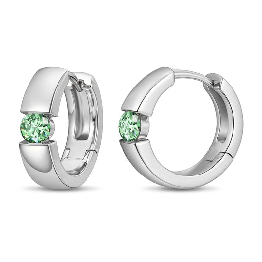 gona- Tarnish-resistant Silver Lab-Grown Green Sapphire Classic Hoop Earrings with Sterling Silver Ear Post In White Gold Plated