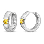 Tarnish-resistant Silver Lab-Grown Yellow Sapphire Classic Hoop Earrings with Sterling Silver Ear Post In White Gold Plated