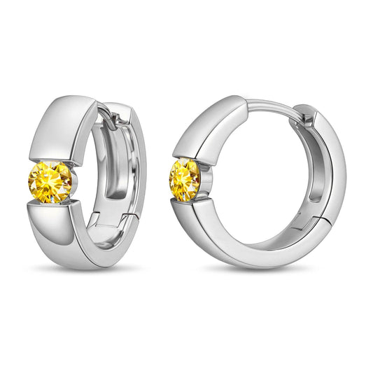 gona- Tarnish-resistant Silver Lab-Grown Yellow Sapphire Classic Hoop Earrings with Sterling Silver Ear Post In White Gold Plated