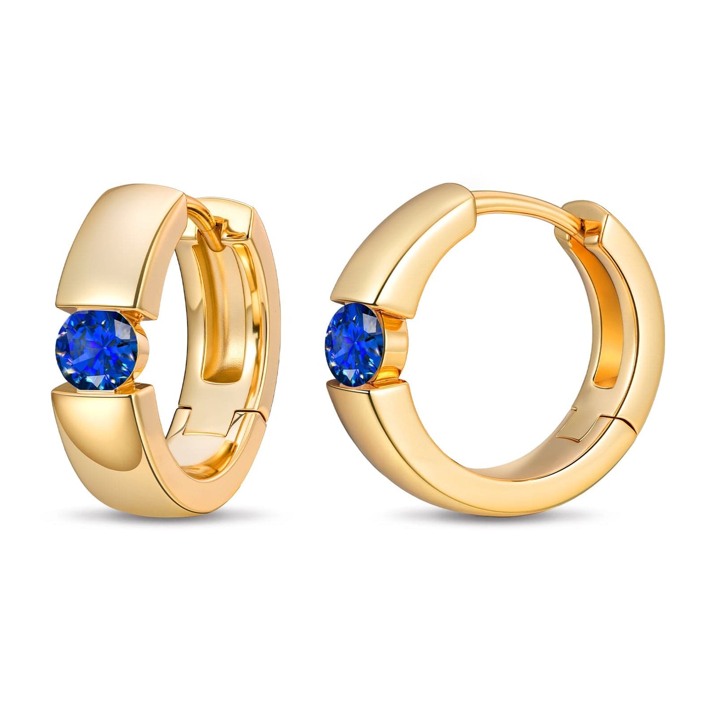Tarnish-resistant Silver Lab-Grown Blue Sapphire Classic Hoop Earrings with Sterling Silver Ear Post In 14K Gold Plated