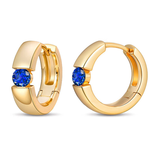 gona- Tarnish-resistant Silver Lab-Grown Blue Sapphire Classic Hoop Earrings with Sterling Silver Ear Post In 14K Gold Plated