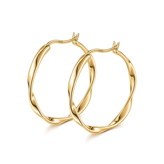 gon- Sterling Silver M Size Classic Hoop Earrings In 14K Gold Plated