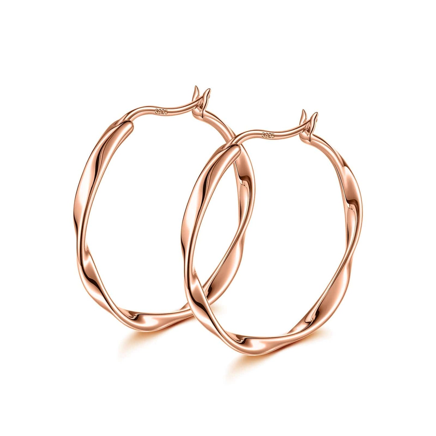 Sterling Silver M Size Classic Hoop Earrings In Rose Gold Plated