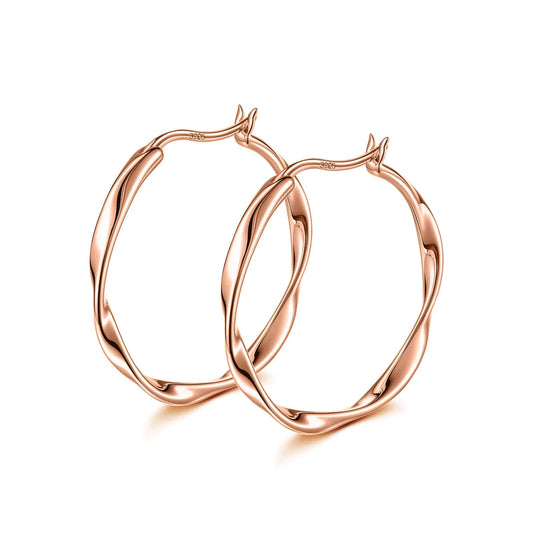 gon- Sterling Silver M Size Classic Hoop Earrings In Rose Gold Plated