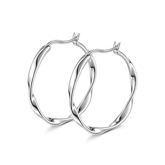 gon- Sterling Silver M Size Classic Hoop Earrings In White Gold Plated