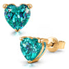 Sterling Silver 3.2 CT.TW Lab-Created Heart Paraiba Tourmaline Stud Earrings In 14K Gold Plated (Includes GRC Certification From Gemstone Research Center)