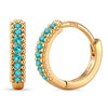 0.4 CT.TW Lab-Created Paraiba Neon Blue Round Huggie Hoop Earrings in Tarnish-Resistant Silver, Sterling Silver Ear Post in 14K Gold Plated (Includes GRC Certification From Gemstone Research Center)