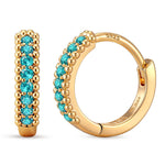 0.4 CT.TW Lab-Created Paraiba Neon Blue Round Huggie Hoop Earrings in Tarnish-Resistant Silver, Sterling Silver Ear Post in 14K Gold Plated (Includes GRC Certification From Gemstone Research Center)