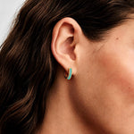 0.4 CT.TW Lab-Created Paraiba Neon Blue Round Huggie Hoop Earrings in Tarnish-Resistant Silver, Sterling Silver Ear Post in 14K Gold Plated (Includes GRC Certification From Gemstone Research Center)