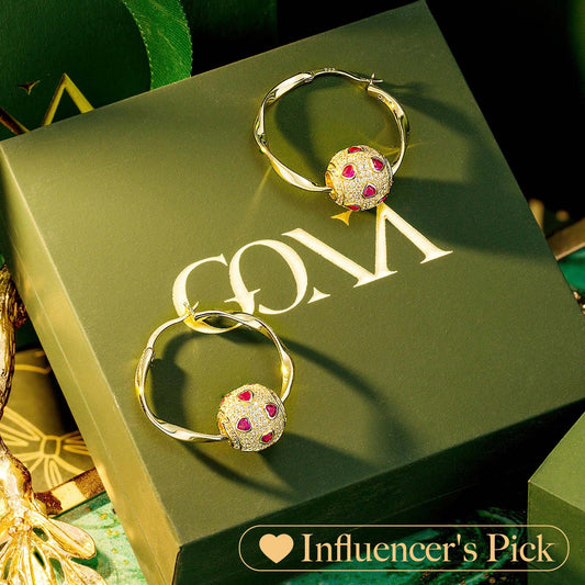 gon- Sterling Silver Pink Love Earrings In 14K Gold Plated