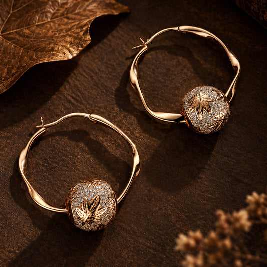 gona- Maple Leaf Tarnish-resistant Silver Charms Earrings Set In Rose Gold Plated