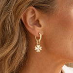 Sterling Silver Lucky Clover Hoop Earrings In 14K Gold Plated