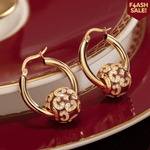 Sterling Silver Burgundy Versailles Ball Hoop Earrings With Enamel In 14K Gold Plated