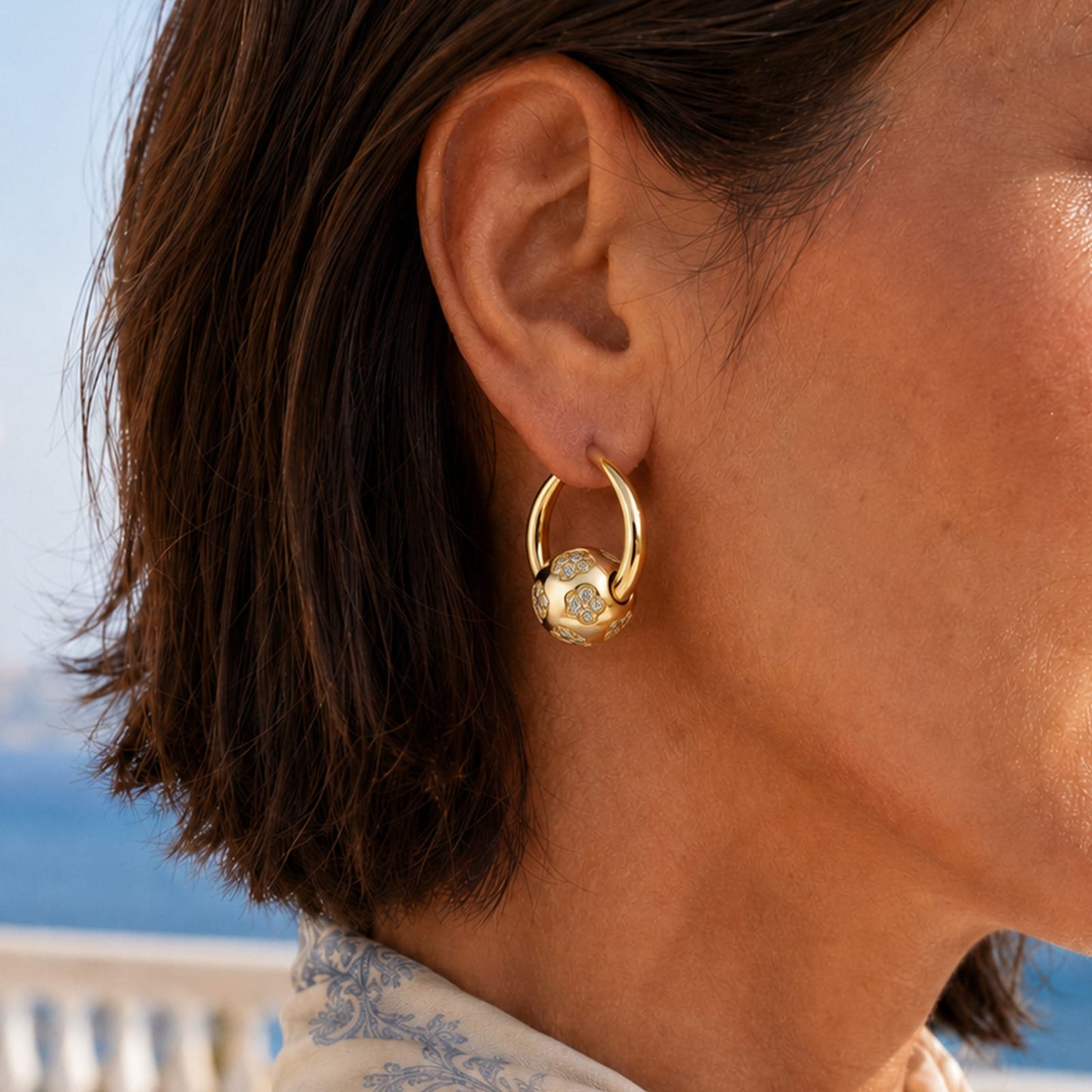 Sterling Silver Lucky Clover Hoop Earrings In 14K Gold Plated