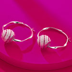 Sterling Silver Summer Barbiecore Hoop Earrings In White Gold Plated