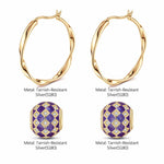 [💥As @mygreatchallenge's Pick] Purple Magic City Tarnish-resistant Silver Charms Earrings Set M Size Classic Hoop Earrings with Sterling Silver Ear Post With Enamel In 14K Gold Plated