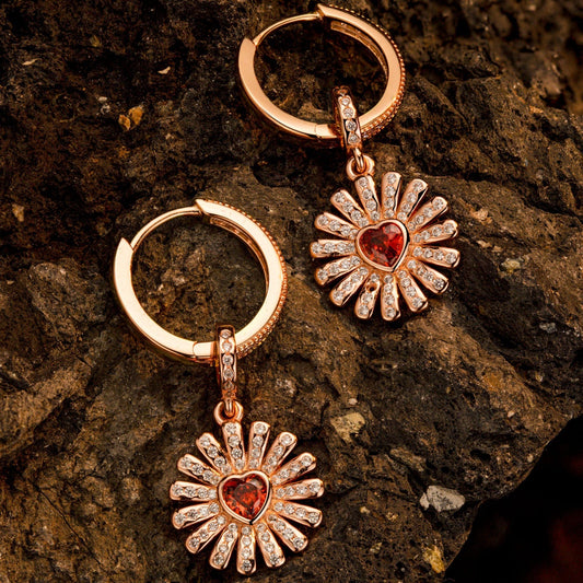 gon- Sterling Silver Gerbera Charms Earrings Set In Rose Gold Plated