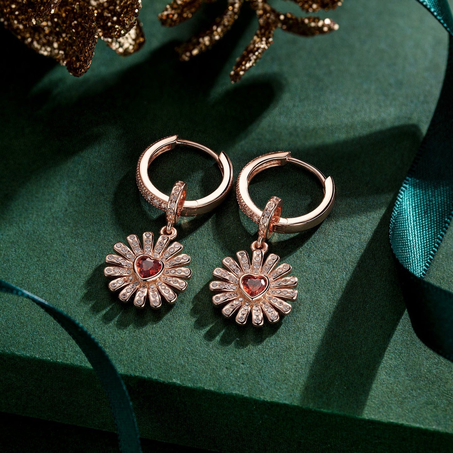 Sterling Silver Gerbera Charms Earrings Set In Rose Gold Plated