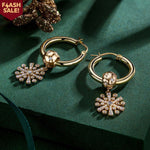 Sterling Silver Earrings Set with Tarnish-resistant Silver Golden Snowflake Charms In 14K Gold Plated