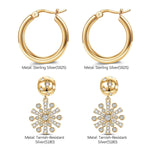 Sterling Silver Earrings Set with Tarnish-resistant Silver Golden Snowflake Charms In 14K Gold Plated