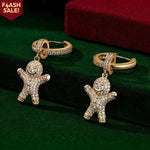 Sterling Silver Earrings Set with Tarnish-resistant Silver Gingerbread Man Charms With Enamel In 14K Gold Plated