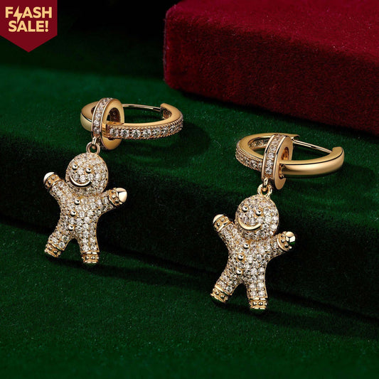 gon- Sterling Silver Earrings Set with Tarnish-resistant Silver Gingerbread Man Charms With Enamel In 14K Gold Plated