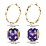 Violet Starry Sky Tarnish-resistant Silver Charms Earrings Set L Size Classic Hoop Earrings with Sterling Silver Ear Post In 14K Gold Plated