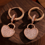 Sterling Silver Lock Your Love Charms Earrings Set In Rose Gold Plated