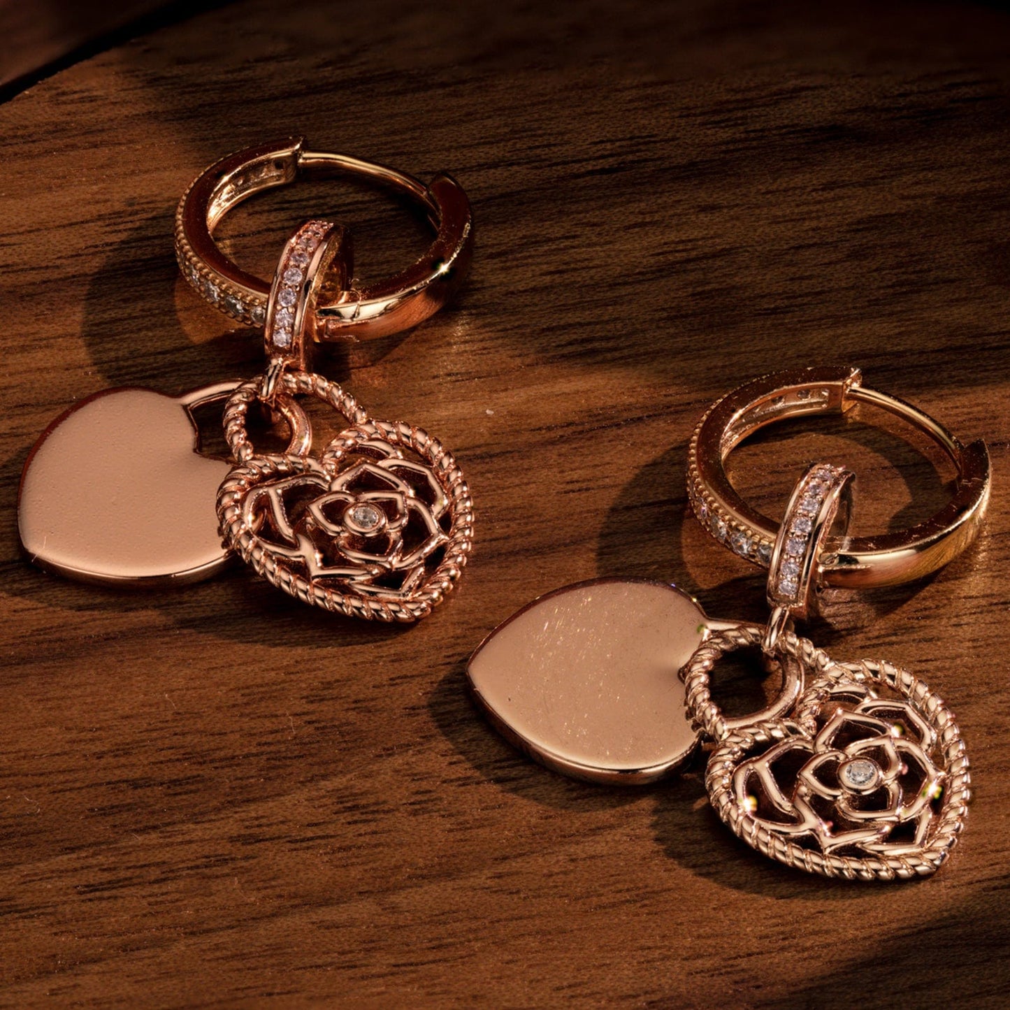Sterling Silver Lock Your Love Charms Earrings Set In Rose Gold Plated