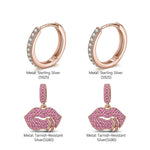 Sterling Silver Sophisticated Red Lips Charms Earrings Set In Rose Gold Plated