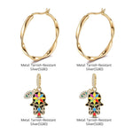 Lucky Hamsa Tarnish-resistant Silver Charms Earrings Set with Sterling Silver Ear Post With Enamel In 14K Gold Plated
