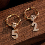 Sterling Silver Number 3 Golden Football Charms Earrings Set In 14K Gold Plated