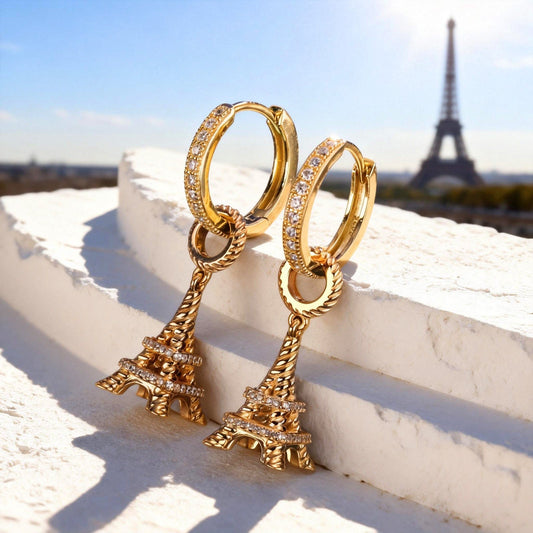 gon- Sterling Silver Vitality of Paris Charms Earrings Set In 14K Gold Plated