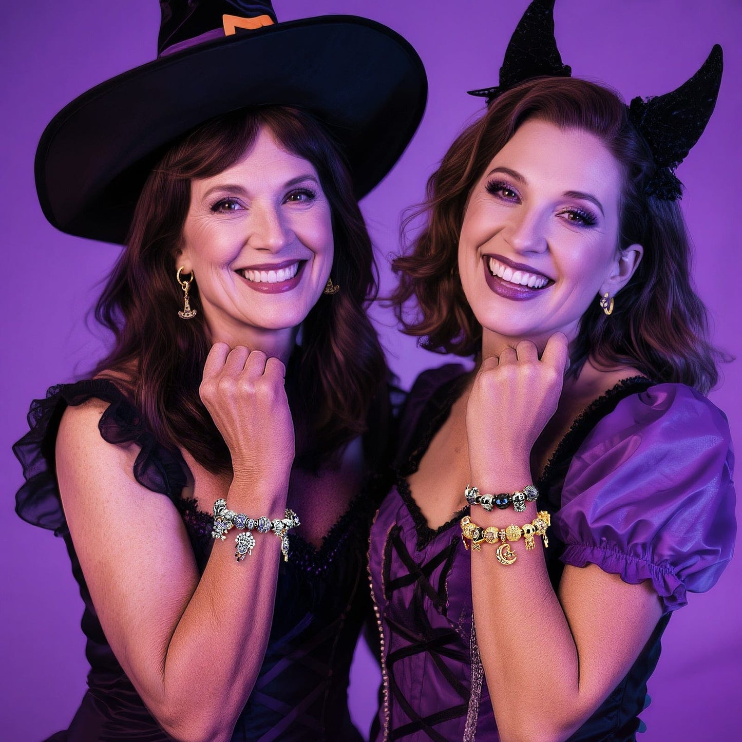 Sterling Silver Cute Witch Hat Charms Earrings Set In 14K Gold Plated