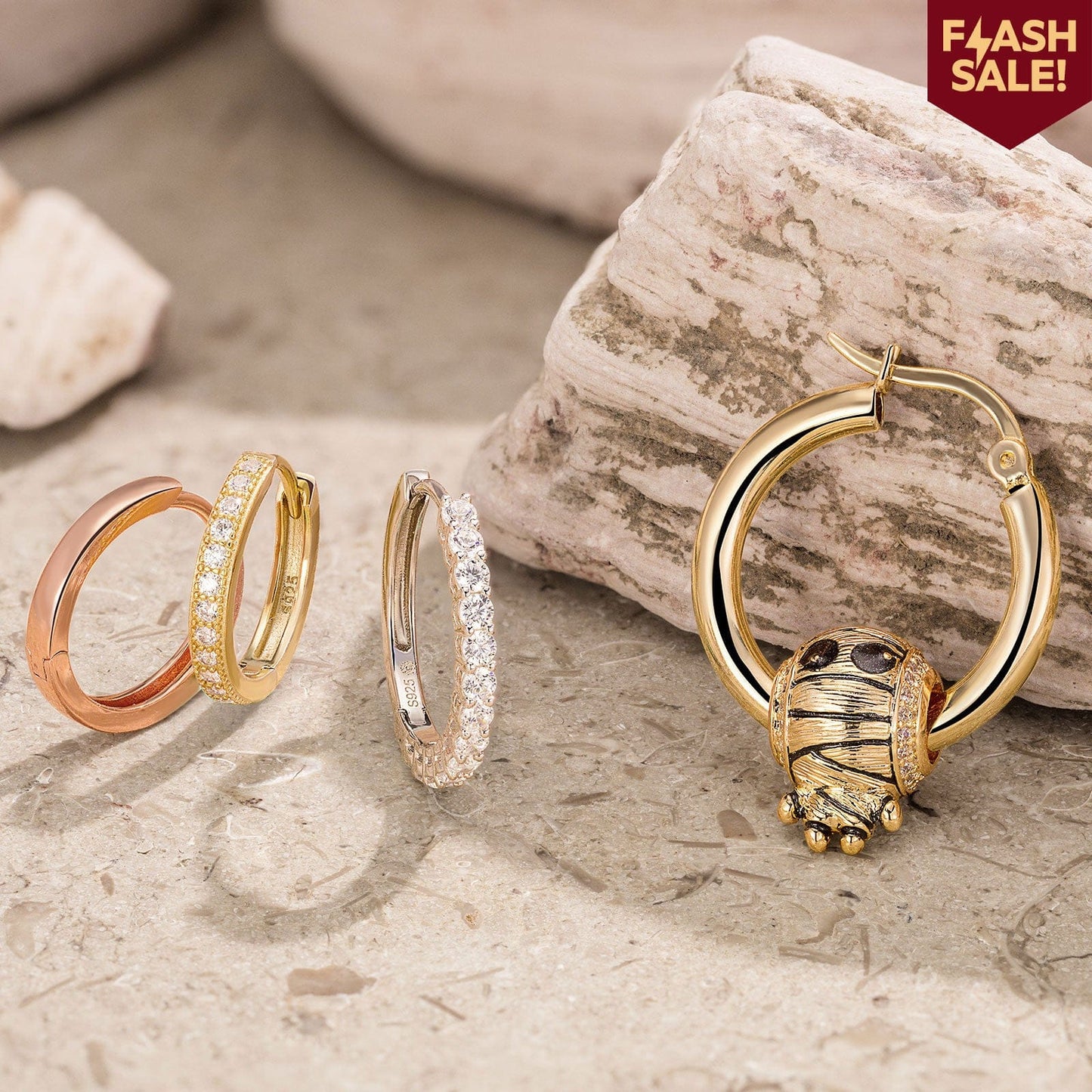 Set of 4 Individual Earrings for Mix & Match Styling: Sterling Silver Adorable Mummy Charms Earrings Set With Enamel In Tri-Color Plating