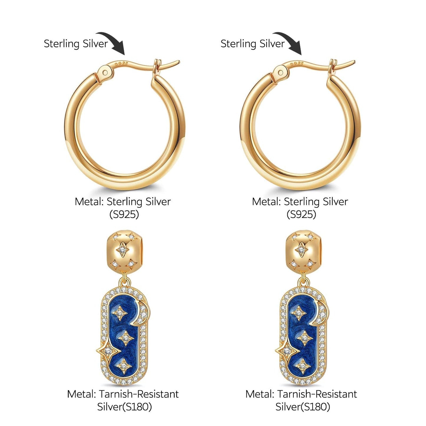 Sterling Silver Nebula Whispers Charms Earrings Set With Enamel In 14K Gold Plated