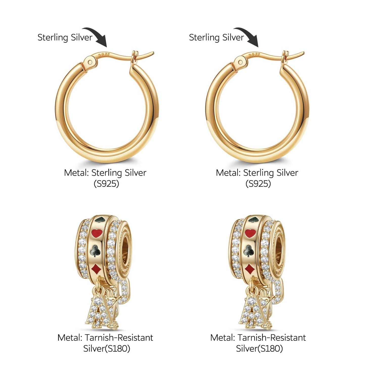 Sterling Silver Chance Encounters Charms Earrings Set With Enamel In 14K Gold Plated