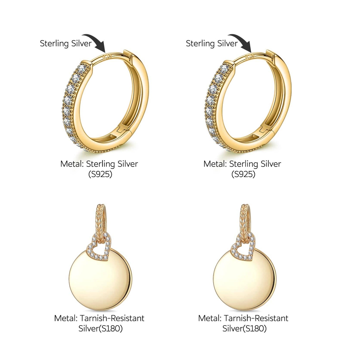 Sterling Silver Adjustable Rope Chain Necklace with Slider Clasp Customizable Engraving Pages of Love Charms Earrings Set In 14K Gold Plated