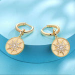 Sterling Silver Morning Star Charms Earrings Set In 14K Gold Plated
