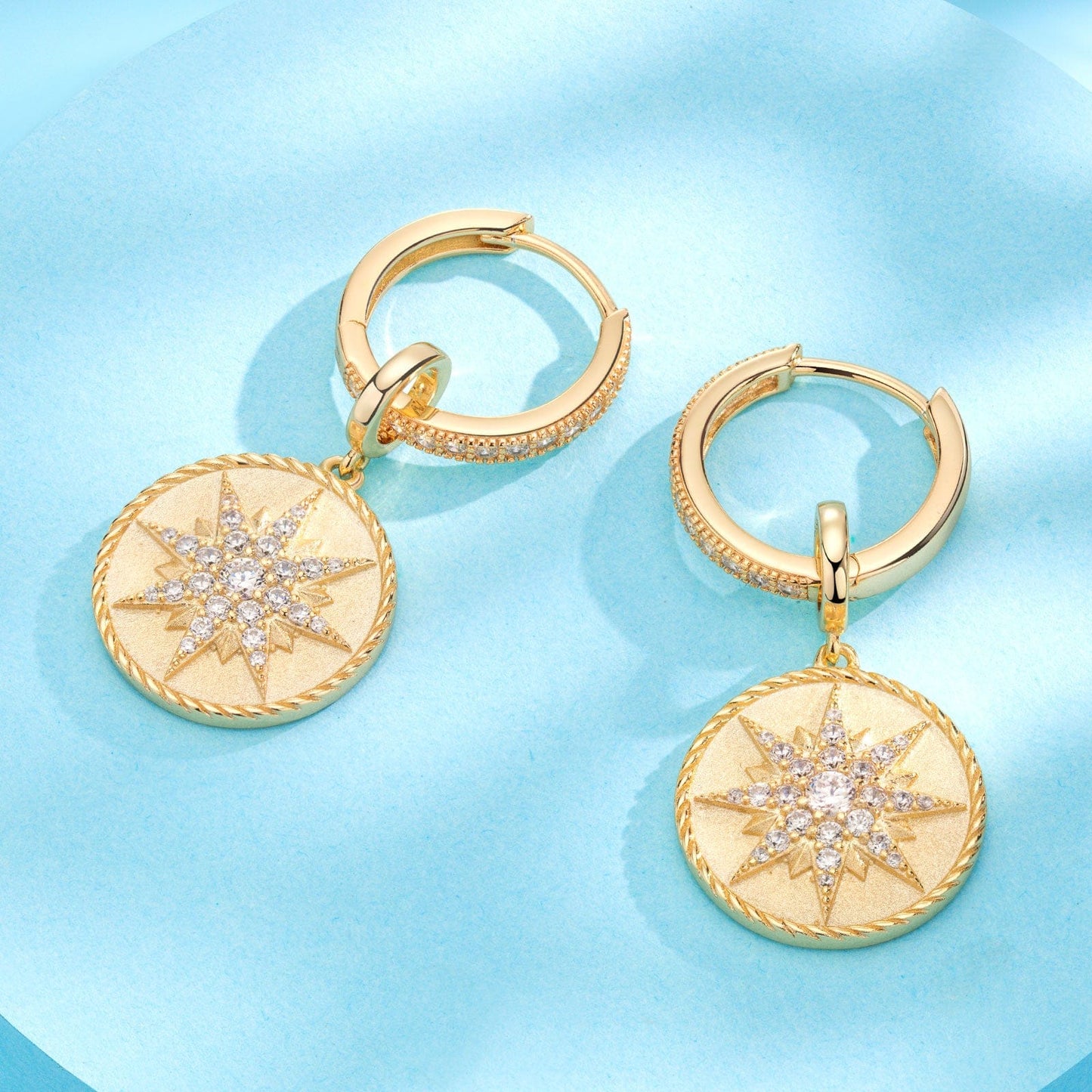 Sterling Silver Morning Star Charms Earrings Set In 14K Gold Plated