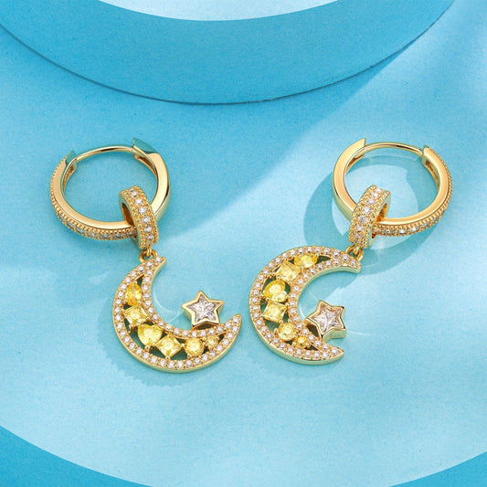 gona- Sterling Silver Crescent Moon Charms Earrings Set In 14K Gold Plated