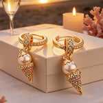 Sterling Silver Pearl Ice Cream Charms Earrings Set In 14K Gold Plated