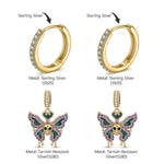 Sterling Silver Macabre Monarch Charms Earrings Set With Enamel In 14K Gold Plated