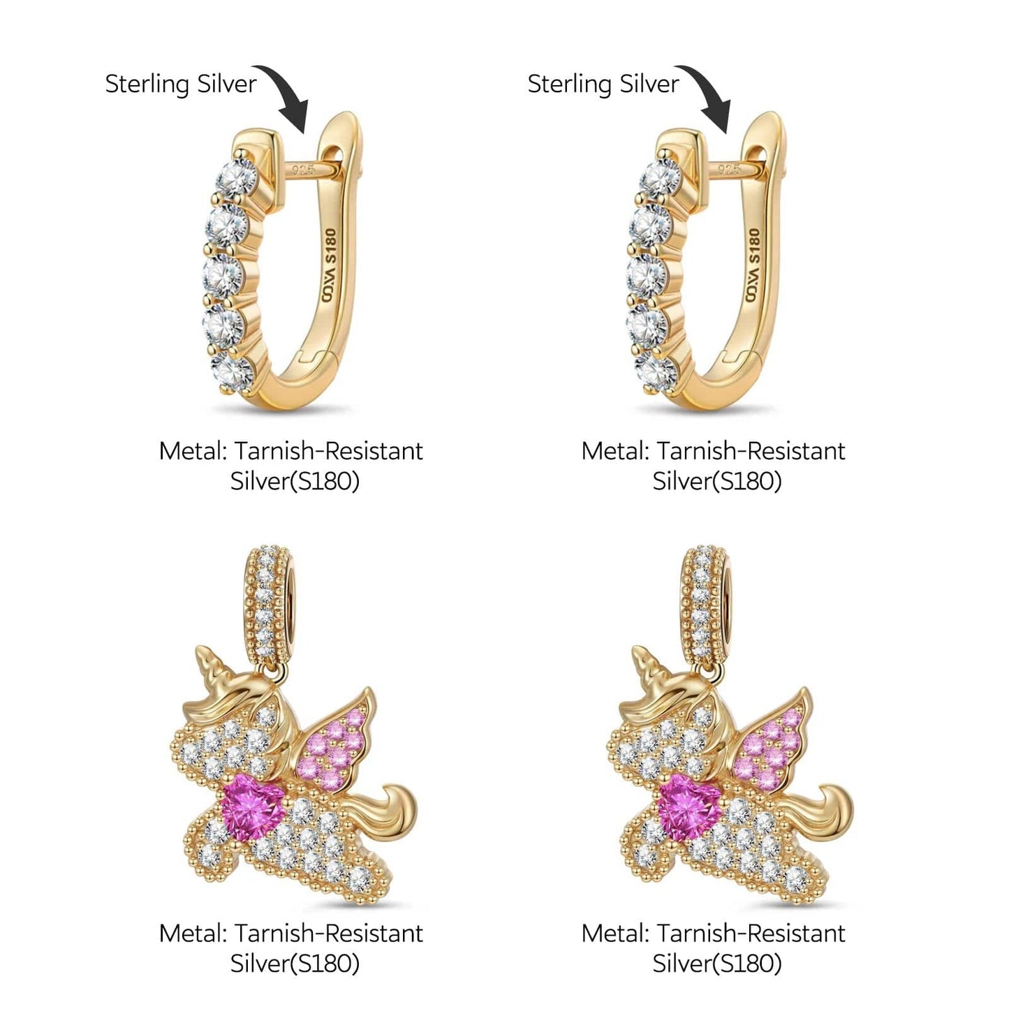 Mythical Love Tarnish-resistant Silver Charms Earrings Set In 14K Gold Plated