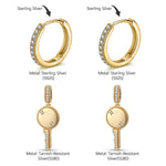 Personalized Engravable Detachable Milgrain Key Tarnish-Resistant Silver Charms Earrings Set In 14K Gold Plated