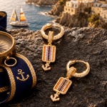 Sterling Silver Black Sand Riviera Charm Earrings Set in 14K Gold Plated