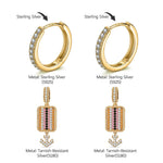 Sterling Silver Black Sand Riviera Charm Earrings Set in 14K Gold Plated