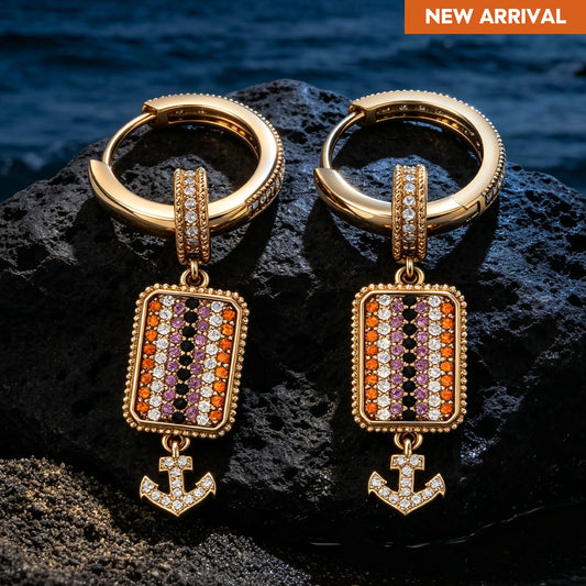 gona- Sterling Silver Black Sand Riviera Charm Earrings Set in 14K Gold Plated